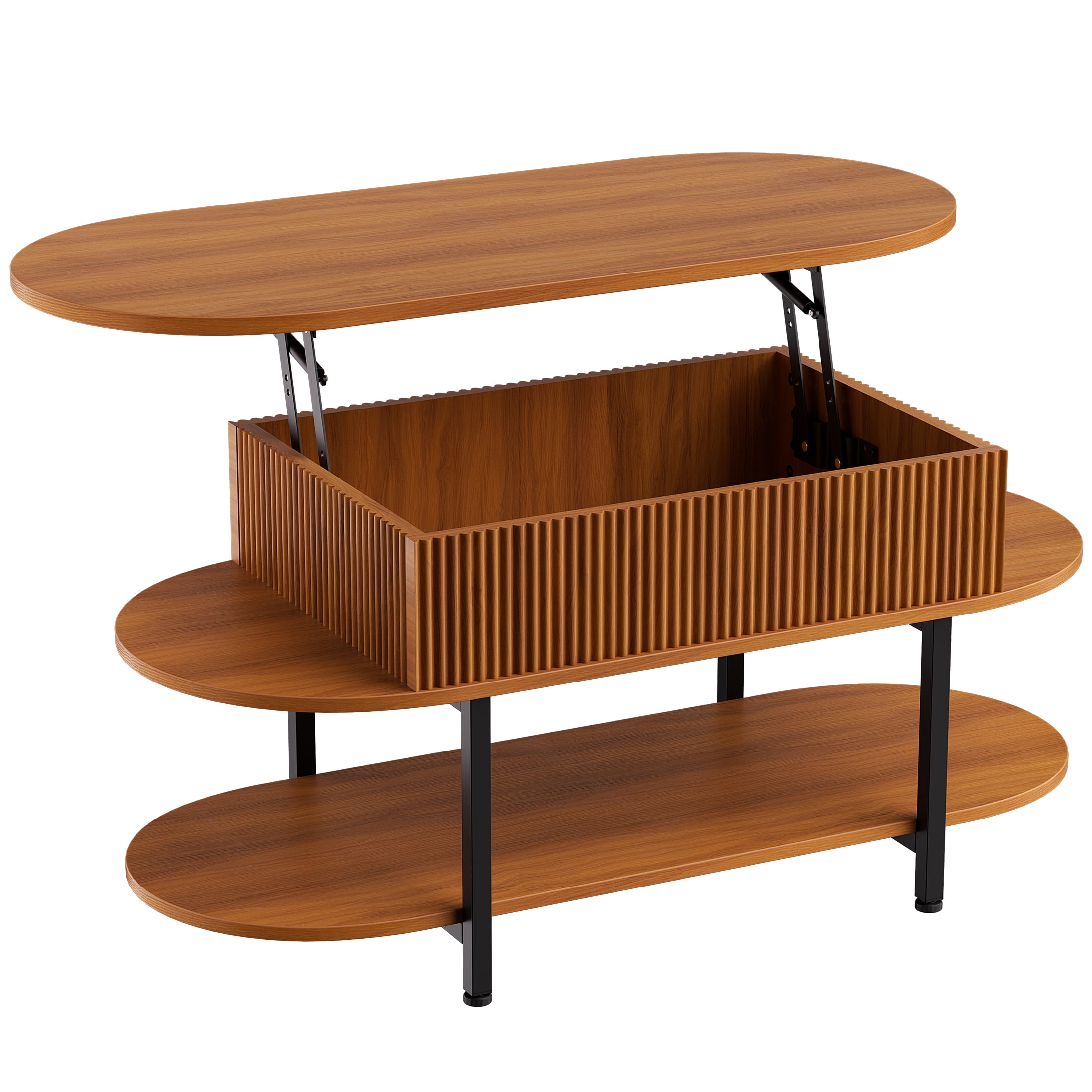 GUNAITO Lift Top Coffee Table with Storage, Modern Farmhouse Center Table with Shelf 3 Tier for Living Room, Walnut