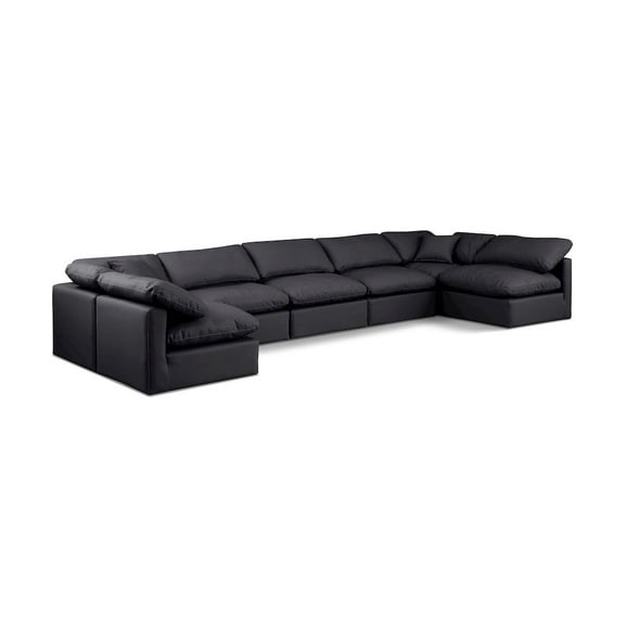 Meridian Furniture Indulge 175" Black Vegan Leather U-Shaped Modular Sectional