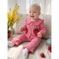 thumbnail image 3 of Loicainy Toddler Baby Girl Fall Outfits 6 9 12 18 24 Months 2T 3T Long Sleeve Strawberry Embroidered Plaid Tops and Pants 2 Pcs Clothes Set, 3 of 9