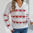 thumbnail image 2 of Scyoekwg Sweaters for Women Warm Casual Knitted Sweater Heart Print V-Neck Sweater Long Sleeve Fall Winter Clothes Pullover Sweaters(White,M), 2 of 8