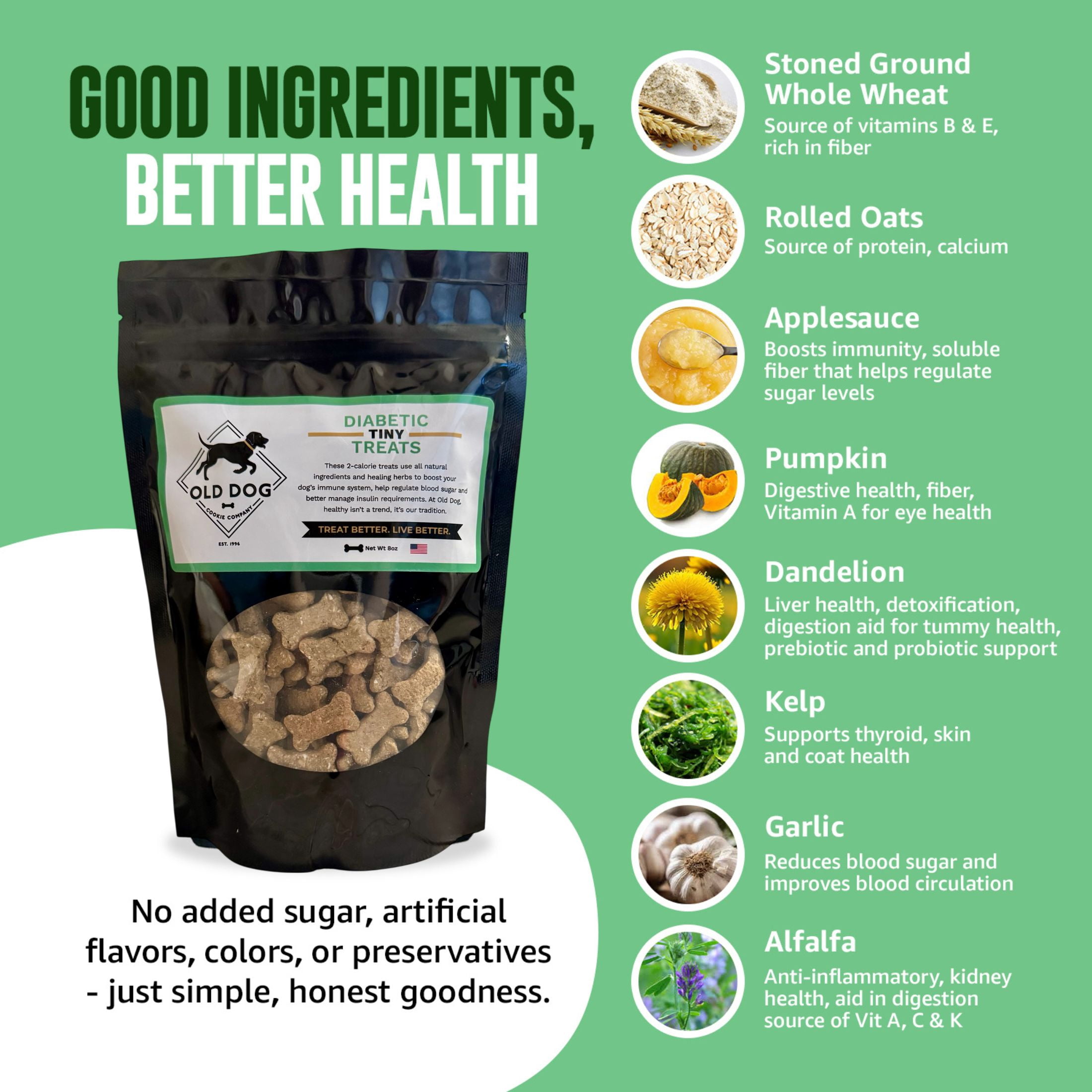 TINY Diabetic Dog Treats 8 oz, 2 Calorie, All Natural, Vet Approved