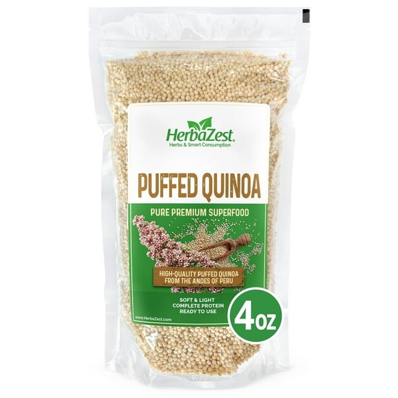 HerbaZest Puffed Quinoa | 4 oz | Vegan & Gluten Free | Light & Crunchy | Perfect for Yogurt, Smoothie Bowls, Snacks & Salads | Superfoods