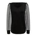 thumbnail image 5 of Womens Long Sleeve T Shirt Solid Mesh Patchwork Loose V Neck Elegant Blouse Top for Women Casual Wear A-Black XL, 5 of 5