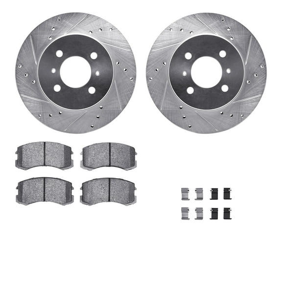Dynamic Friction Company Front Brake Rotors-Drilled and Slotted-Silver with 5000 Advanced Brake Pads includes Hardware 7512-72055