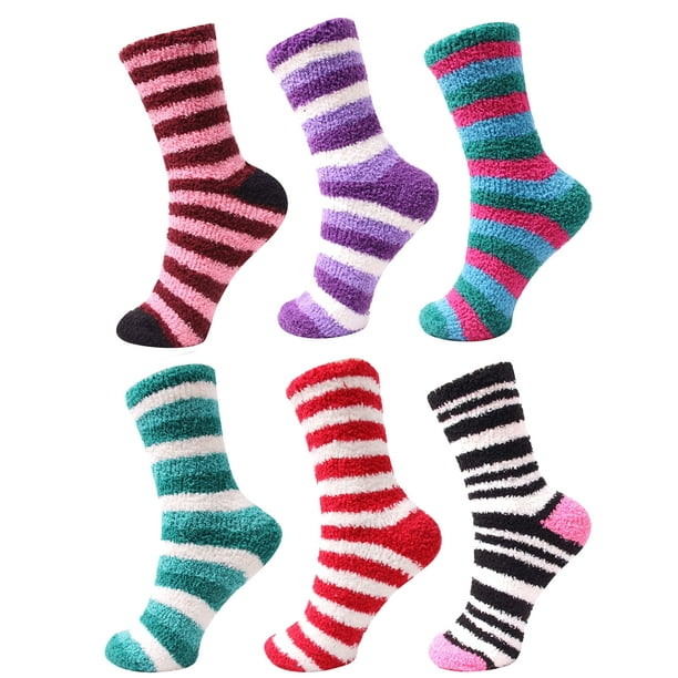 Women's Super Fuzzy Crazy Colorful Fun Cute Cozy Striped Socks - 6 ...