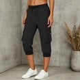 thumbnail image 4 of Womens Capri Pants,Capri Pants for Women Summer Solid Color Capri Joggers with Pockets High Wasit Drawstring Casual Capris, 4 of 9