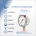 thumbnail image 2 of CARBO Instruments 2 1-2" Pressure Gauge, Stainless Steel Case, Chrome Plated Brass Connection, Lqiuid Filled, 0-30 psi/kPa, Lower Mount 1/4" NPT, 2 of 6