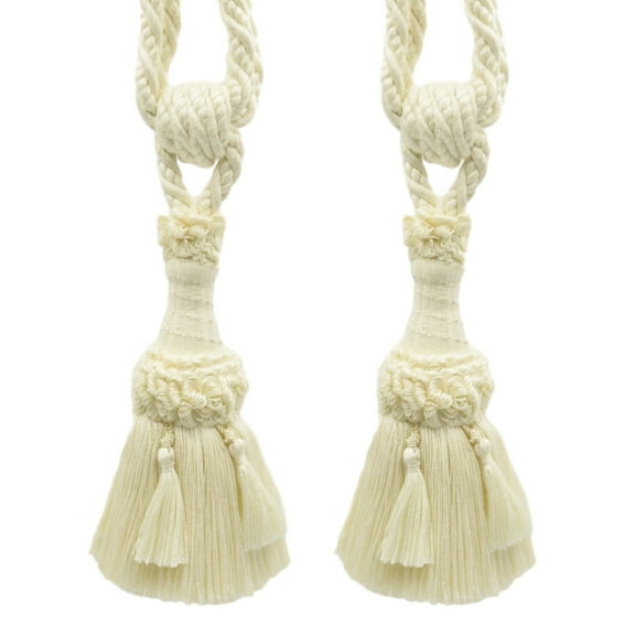 DECOPRO Beautifully Handcrafted Curtain & Drapery Tassel Tieback with Matte Finish, Tassel Length 6" (15cm), Spread 30" (76cm) # TBEMP6, Cream Ivory #A2 (Ivory / Cream) Set of 2