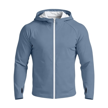 Full-Zip Men s Lightweight Thumb Hole Hoodie UPF 50 Breathable Sun Protection Jacket with Pockets for Golf Fishing Hiking Sky Blue S