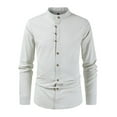 thumbnail image 3 of IYTR Mens Button Up Shirts Long Sleeve Solid Color Stand Collar Casual Shirts (Beige,L), 3 of 6