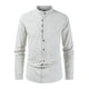 thumbnail image 1 of Blusa y camisa de manga larga con cuello vuelto para hombre, de lino sintético, con botones y manga larga, estilo deportivo informal para playa, blusa de lino para hombre, 1 of 7