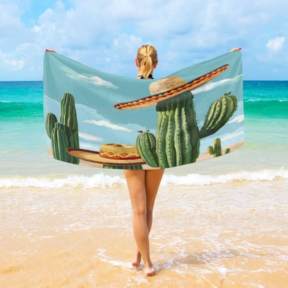 Ryvnso Summer Cactus Oversized Beach Towel Microfiber Bath Blankets Swimming Fitness 37" x 74"