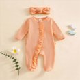 thumbnail image 2 of NOLDARES Newborn Baby Girls Smocked Romper Preemie Long Sleeve Jumpsuit Going Home Outfit with Bow Headband,A1130-Orange, 2 of 5