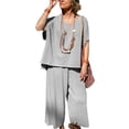 thumbnail image 2 of ZenCart 2Pcs/Set Women Summer Outfit V-Neck Short Sleeve Tee Shirt Loose Fit Wide Leg Pants Set Solid Color Casual Outfit, 2 of 8