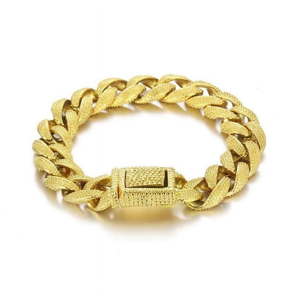 Retro 14MM Width Curb Cuban Link Chain Bracelet for Men Solid 14K Yellow Gold Casting Bracelets & Bangles Boys Male Jewelry