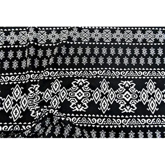 Printed Liverpool Textured Fabric 4 Way Stretch Black Ivory Aztec H602