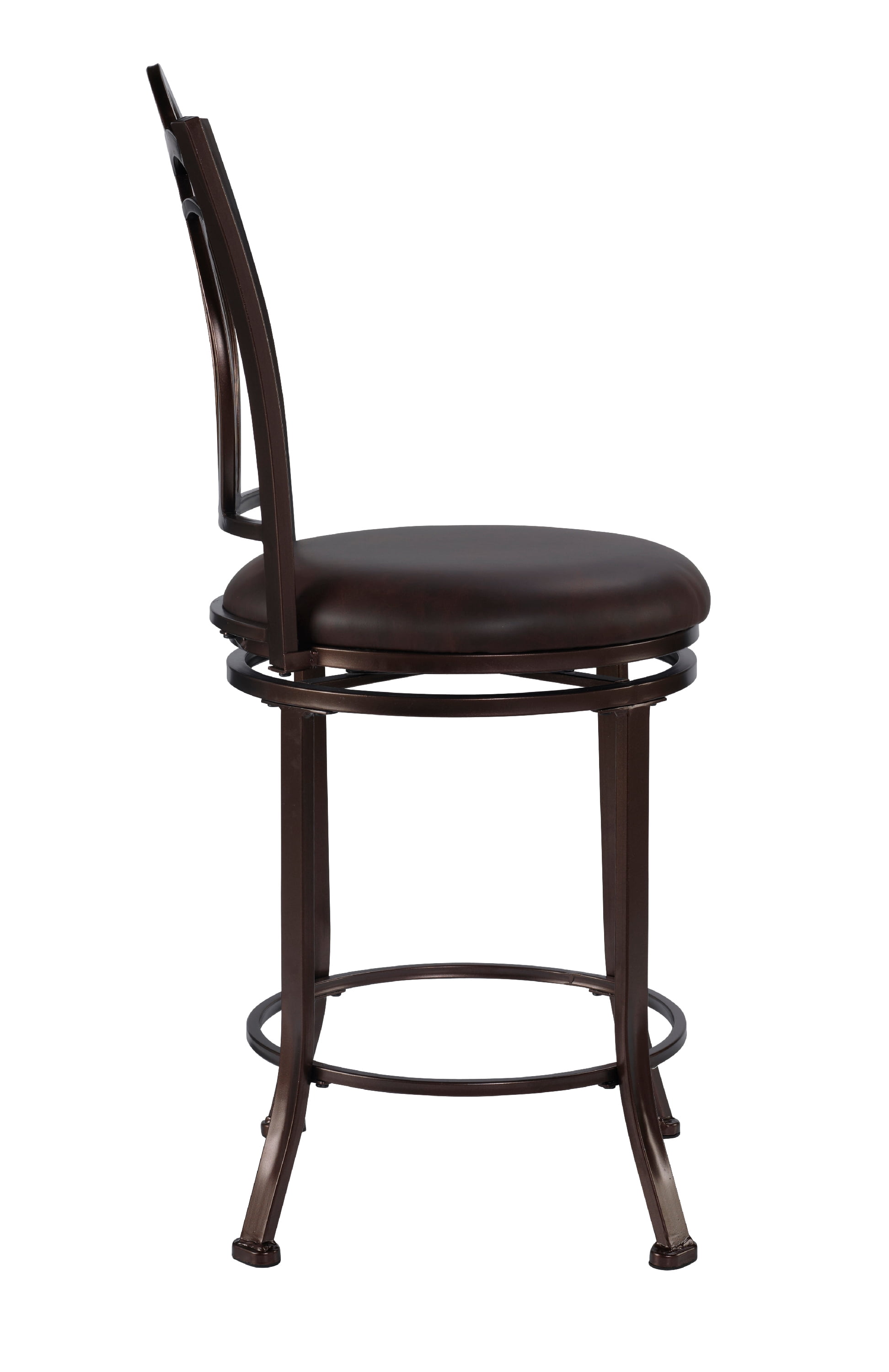 Linon Mokena 24" Round High Back Counter Stool, Coffee Brown/Coffee Faux Leather