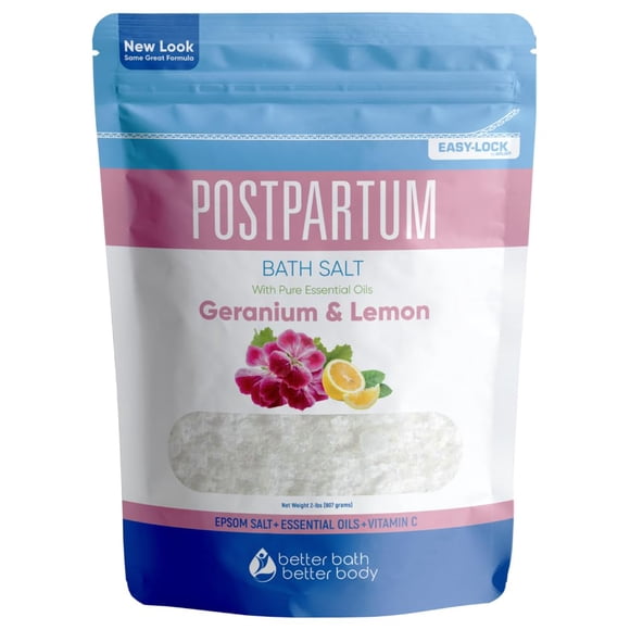 Baño de asiento posparto (2 libras) Cuidado posparto para nuevas mamás Sal de baño con aceites esenciales en bolsa sin BPA de fácil cierre a presión, hecha con ingredientes naturales, fabricada en EE.