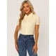 thumbnail image 3 of Blusa de algodón con volantes y cuello vuelto Allegra K Beige L, 3 of 5