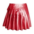 thumbnail image 7 of KHONTS Women's Metallic Mini Skirt Low Rise Buckle Detail Zipper Slit Short Pleated Skirt Red XL, 7 of 7