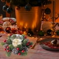 thumbnail image 4 of Christmas Candle Rings with Artificial Berries and Pine Cones - Small Candle Wreath Holder for Table Centerpiece Decor, Festive Xmas Winter Holiday Party Home Decoration for Wedding, Dining Display, 4 of 7