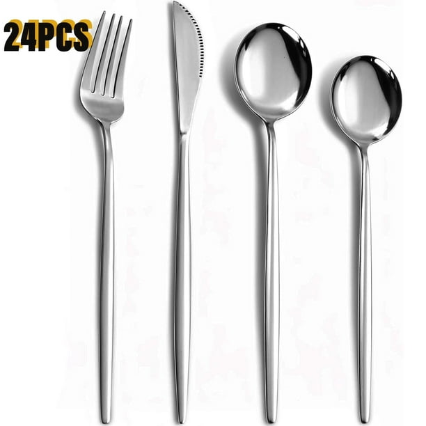 Juego de Cubiertos Dorados, Servicio de Cucharas y Tenedores para 6 Personas, Accesorios de Cocina, Utensilios, Vajilla, Apto para Lavavajillas,