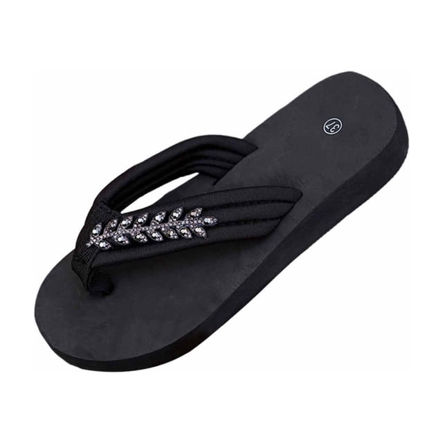 SBYOJLPB Slippers for Womens Fashionable Casual Outerwear Versatile Sandals Plus Size Solid Color Rhinestones Round Toe Open Toe Flat Slippers
