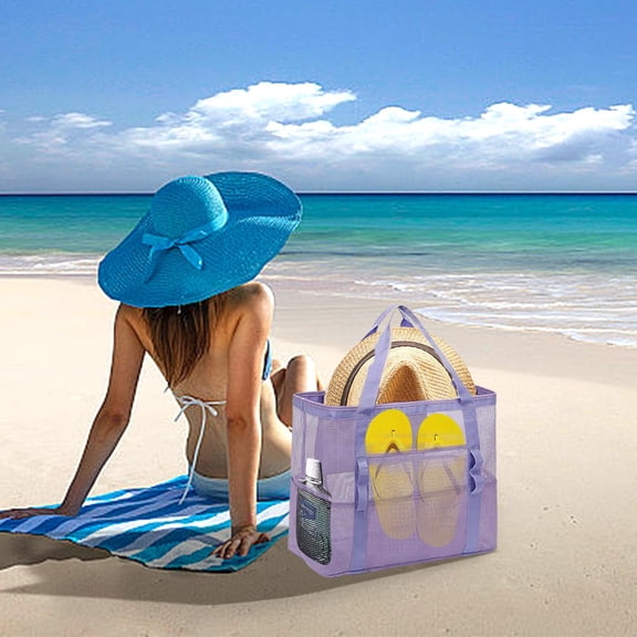 Oversized Mesh Beach Tote with Reinforced Handles, Spacious Carry All for Swim Gear Towels Toys, Portable Outdoor Activity Bag