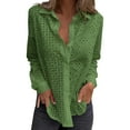 thumbnail image 2 of Tittly Button Down Shirts Blouses for Women Lace Embroidery Long Sleeve Blouse Women's Hollow Lace Embroidered Long Sleeve Button Up Fashion Shirt Tshirts Shirts Long Sleeve Shirts for Women Green S, 2 of 5