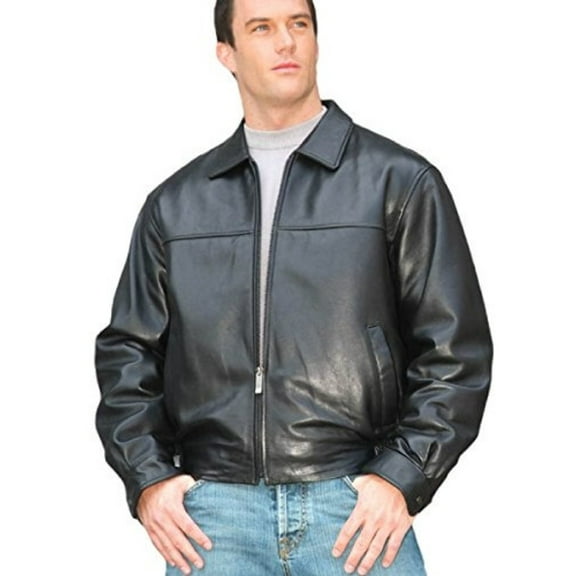 Reed Men's New Zealand Lambskin Leather Jacket (XLTall, Black)