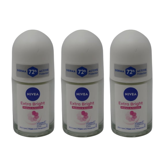 Nivea Women Extra Brightening Roll-On Deodorant, Underarm Brightening Care, Soft Smooth Skin Feel with Light Floral Scent, 25ml - Pack of 3