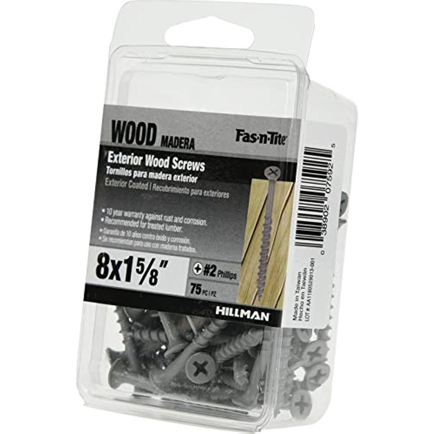Fas-n-Tite Deck and Fence Wood Screws, #8 x 1-5/8", Steel, Epoxy, Phillips, Gray, 75 pack