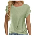 thumbnail image 2 of Sevevn Women's Casual Solid Color Round-Neck Short Sleeve Regular Pullover Shirt Green L Family Gifts, 2 of 6
