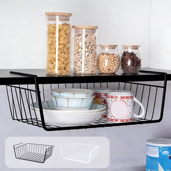 Metal Storage Rack Black Under Shelf Hanging Basket Organizer Slide-in Storage Rack for Pantry Cabinet Laundry Room Space Saving(1Pcs) JASKFLY