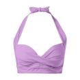 thumbnail image 4 of Hessimy Women Halter Bikini Top Push Up Swimsuit Top Retro Swim Top Twist Front Bathing Suit Top Only(Purple,L), 4 of 5
