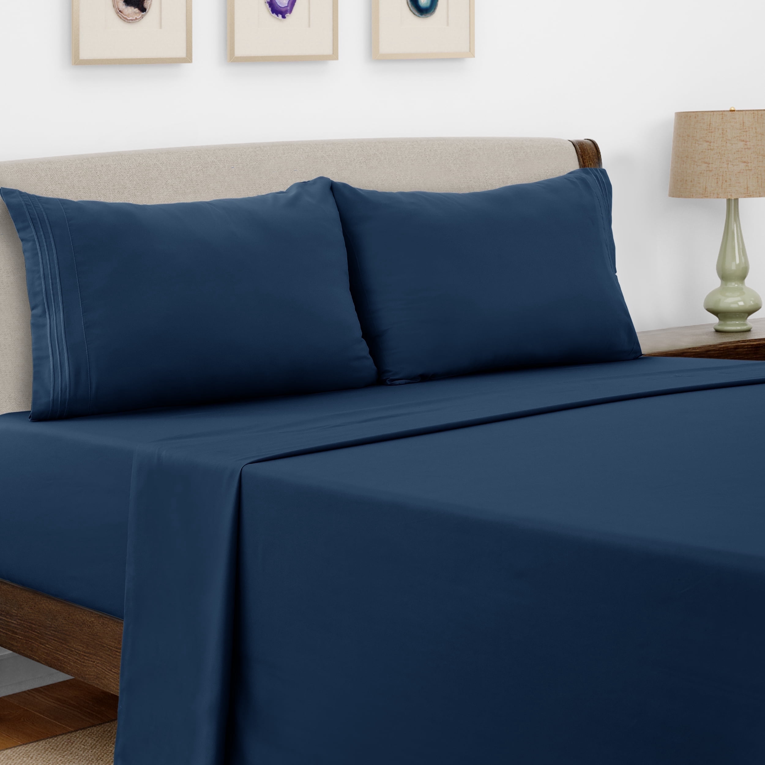 Home Collection Deals Lux Decor Collection King Size Sheet Set - 4 Pc King Bed Sheets Set - High GSM Brushed Microfiber Sheets - Up to 16 Inches Deep Pocket Bedding Sheets & Pillowcases, Navy Blue