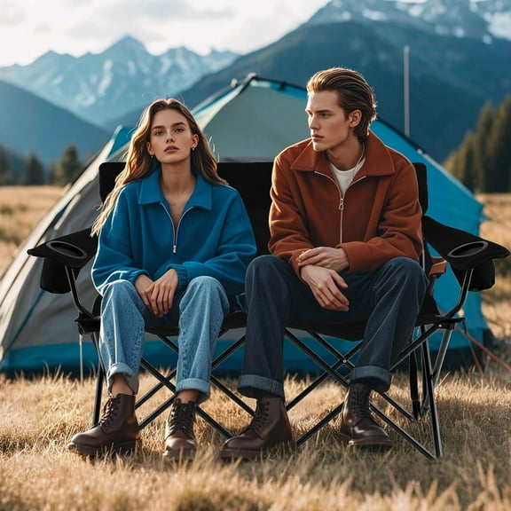 DRAZUNO 2-Person Outdoor Folding Loveseat with Cup Holders Armrests Carrying Bag