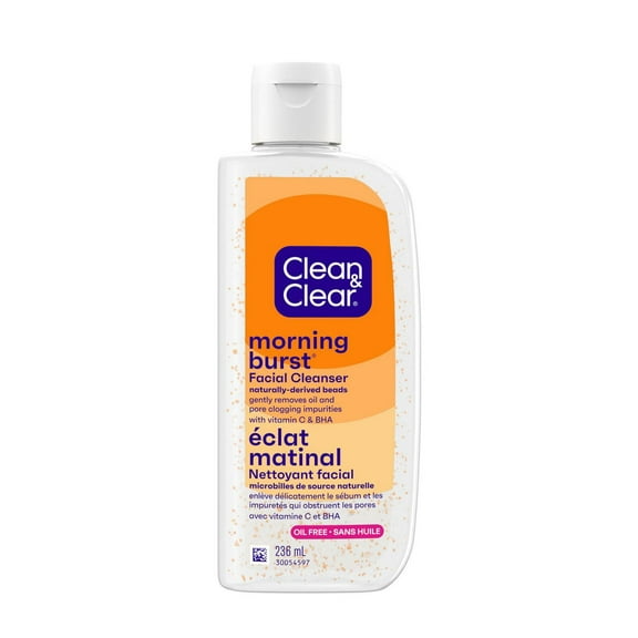 Clean & Clear Morning Burst Nettoyant Facial avec Vitamine C & BHA, Nettoyant pour le Visage Nourrissant au Quotidien Nettoie en Douceur pour Éliminer le Sébum & les Impuretés Qui Obstruent les Pores