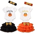 thumbnail image 3 of Infant Baby Girls Halloween Pretty Little Pumpkin Romper and Tutu Skirt with Headband 3pcs Set (90/12-18 Months, Black), 3 of 4