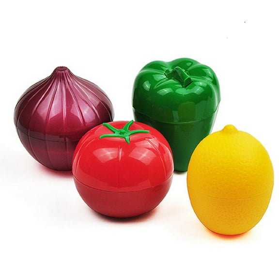 Onion, tomato, lemon, green pepper Fruit and Vegetable Shaped Food Saver Storage, 4 PCS Reusable SiliconeRefrigerator Box Storage Bowls Saver Holder Keeper