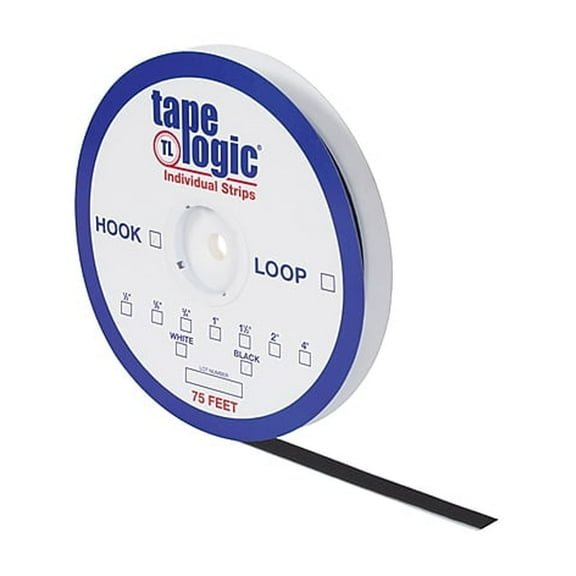 Tape Logic Reclosable Fastener, Rubber Adhesive, 75 ft, 1/2 in W, Black HLT102