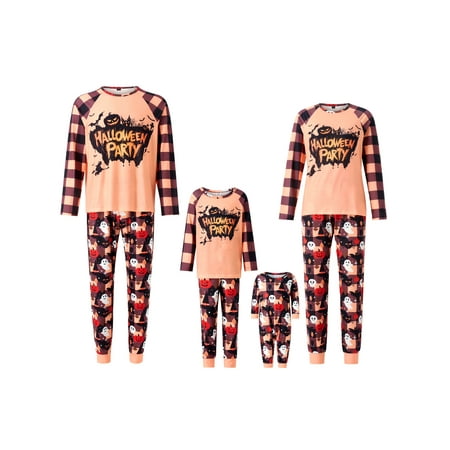 

Youweixiong Family Pyjamas Matching Pants Sets Halloween Party Pumpkin Ghost Print Sleepwear for Adults Kids Holiday PJS Set