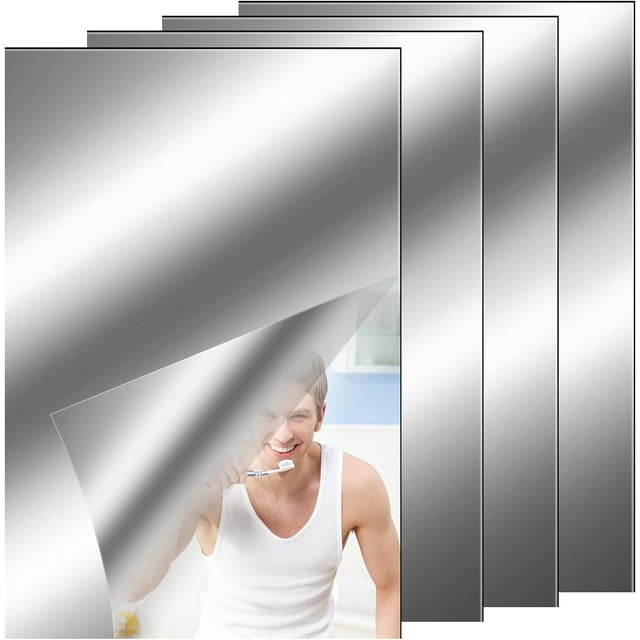 4 Piezas Película de Espejo Espejo Autoadhesivo, Espejo Adhesivo Flexible, Azulejos de Espejo sin Vidrio, Adhesivo de Pared de Espejo de Azulejo Autoadhesivo para 8 x 12 Pulgadas