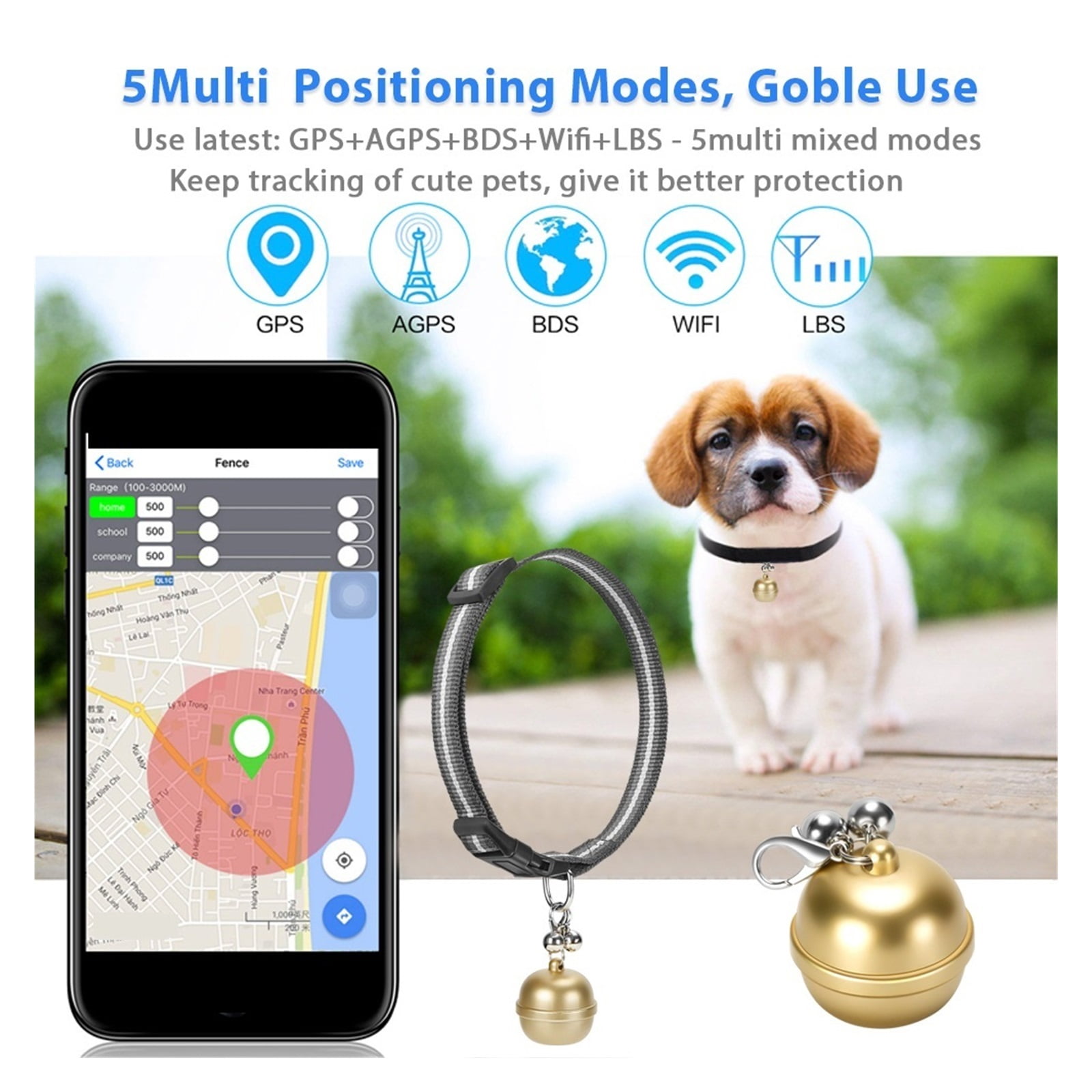 Mini Fashion Smart Dog Cat Pets Positioning Collar Bell GPS Tracker Anti-lost Alarm Tag Wireless Bag Wallet Key Finder Locator ,Providing Reminders At Any Time