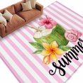 thumbnail image 2 of Summer Coconut Washable Living Room Rugs 5'x8', Shell Hibiscus Frangipani Pink Stripes Low Pile Throw Large Area Rug Non-Slip Sturdy Edge Binding Carpet for Living Room Kitchen Office, 2 of 9