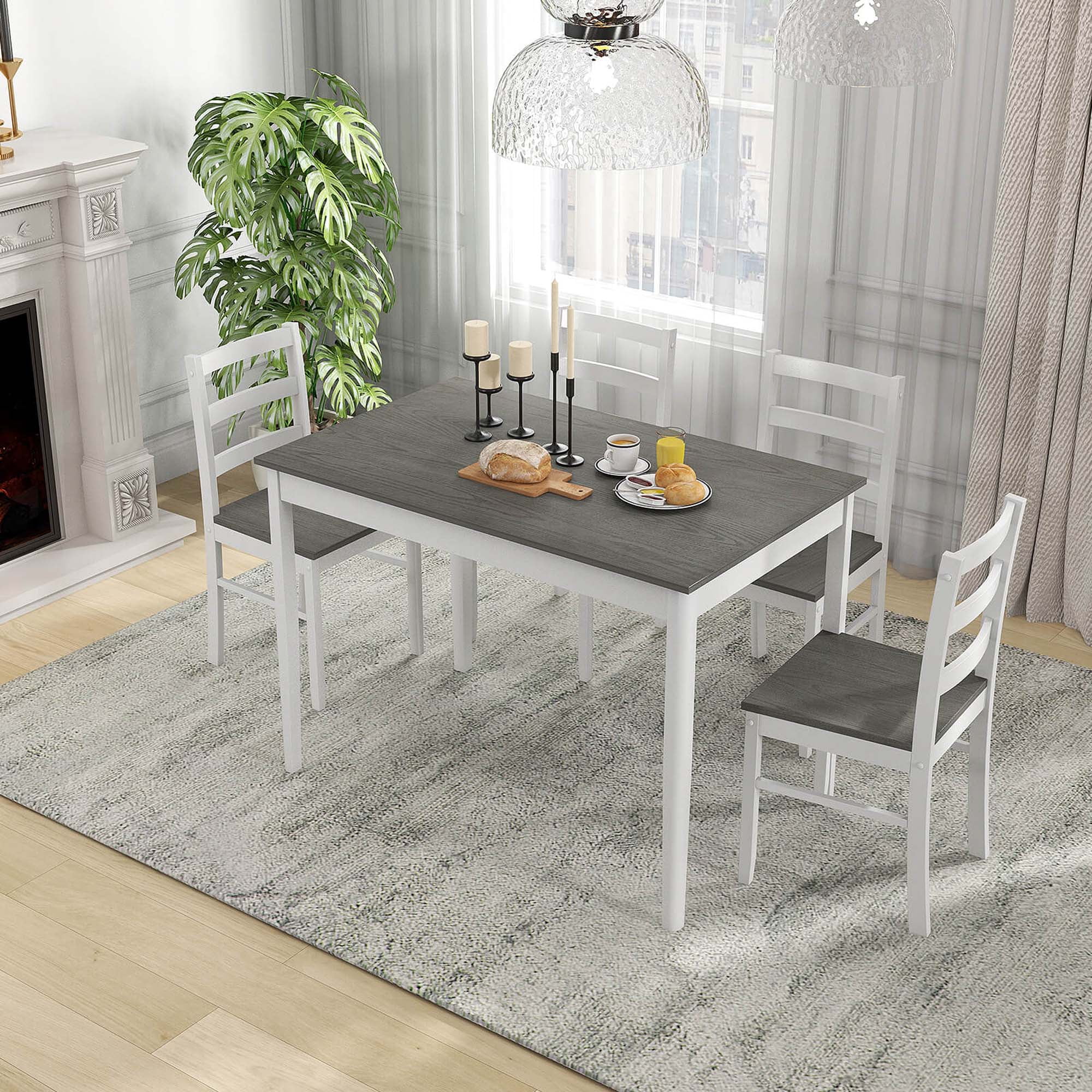 Costway 5-Piece Dining Set Solid Wood Kitchen Furniture with Rectangular Table & 4 Chairs Grey