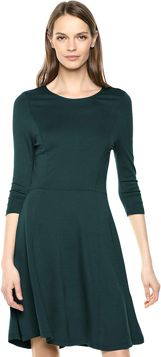 green fit and flare dress with sleeves