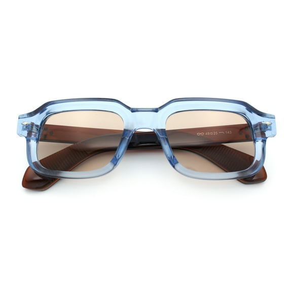 Urban Hipster Narrow Rectangle Horn Rim Plastic Retro Sunglasses Blue Brown - Brown