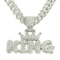 Men Women Hip Hop Little Crown Letters KING Pendant Necklace with 13mm Crystal Cuban Chain HipHop Iced Out Bling Necklaces Fashion Charm Jewelry