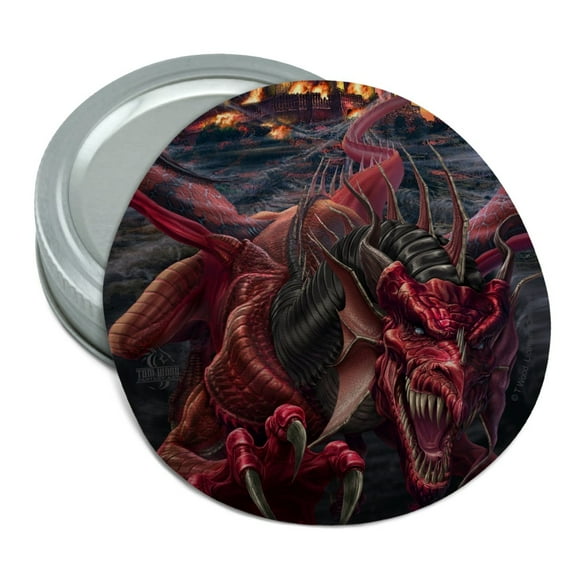 Evil Red Dragon Burning Castle Night Fantasy Round Rubber Non-Slip Jar Gripper Lid Opener